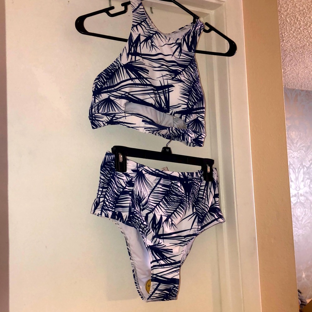 Seartist bikini- blue and white- size M- racerback top- high waisted bottom
